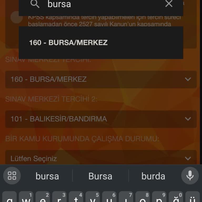 ÖSYM KPSS Bursa İlçe Seçeneği Yok