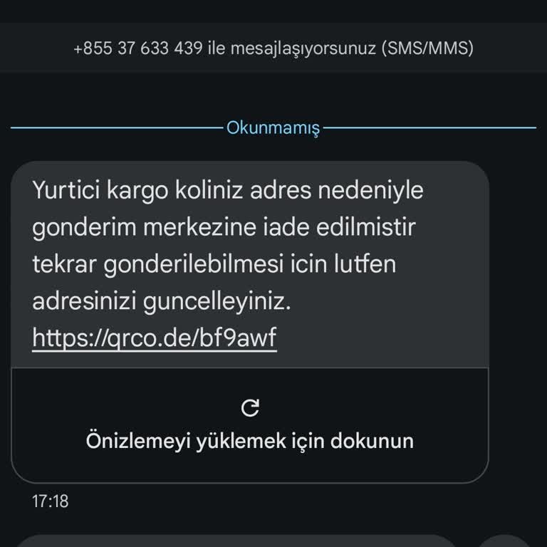 Kargo +855 Numaradan Gelen Mesaj