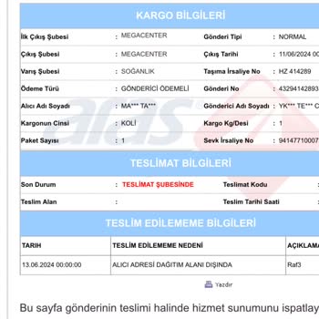 Aras Kargo Soğanlık Şubesindeki Kuryenin Sorumsuzluğu