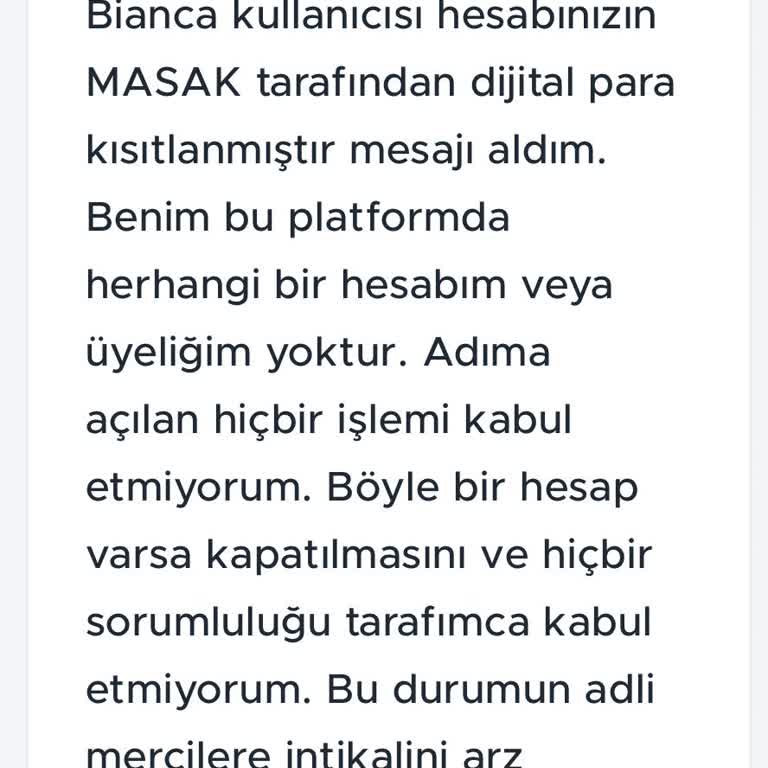 Binance MASAK Adına Gönderilen Mesaj