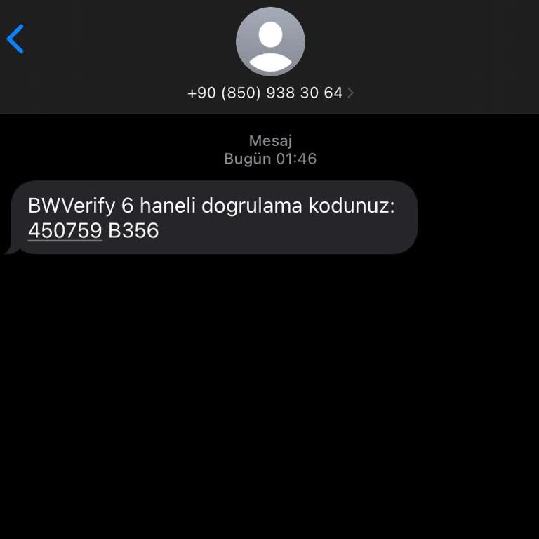 0850 938 30 64 08509383064 Şüpheli Doğrulama Kodu Mesajı