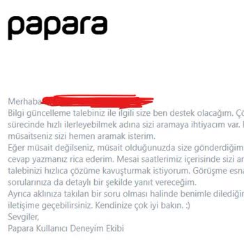 Papara Destek Hattı Şikayeti