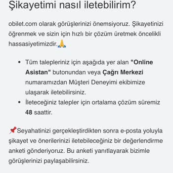 Obilet Çağrı Merkezine Ulaşamadım