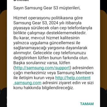 Hizmet Operasyon Politikasına Göre Samsung Gear S3 2024 Yılı Hatası