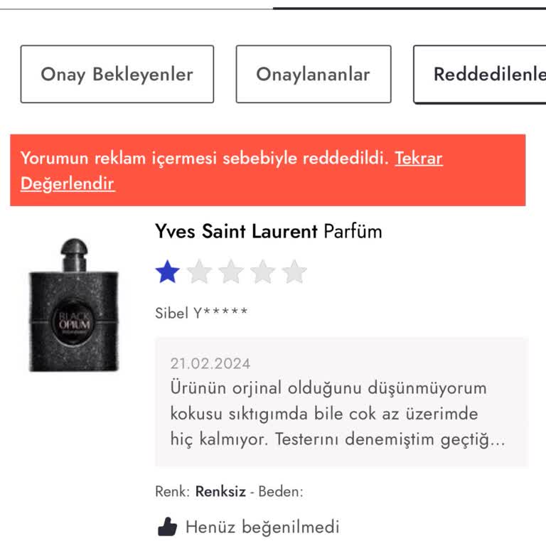 Boyner Yves Saint Laurent Parfüm Orijinalliği Şüpheli