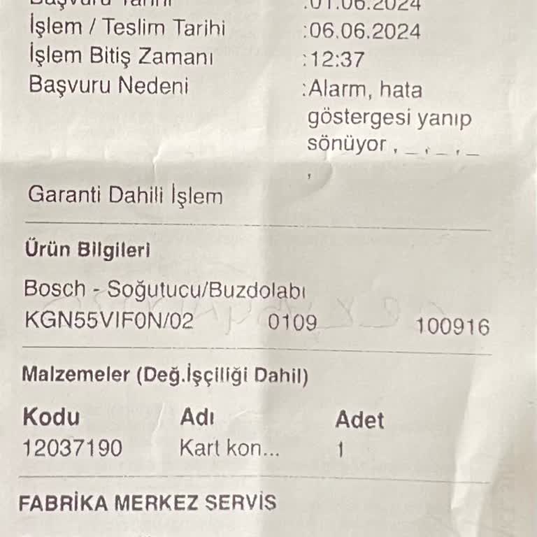 Bosch Marka Buzdolabı Garanti Ve Servis Sorunu