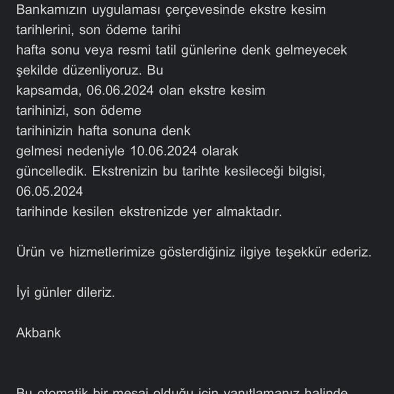 Akbank Hesap Kesim Değişikliği