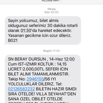 Villa Seyahat Zamlı Otobüs Bileti