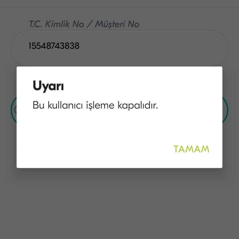 Türkiye Finans Mobil Kullanıcı Hatası