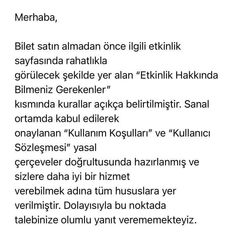 Bubilet İptal Talebini Reddediyor