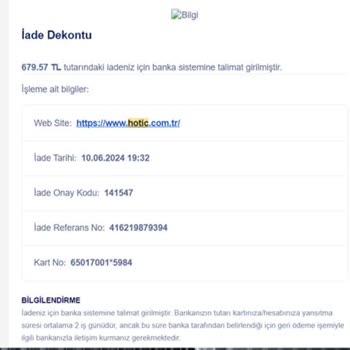 Hotiç' Ten İnternet Alışverişinde İkinciye % 50 Kampanyasına Aldanma.