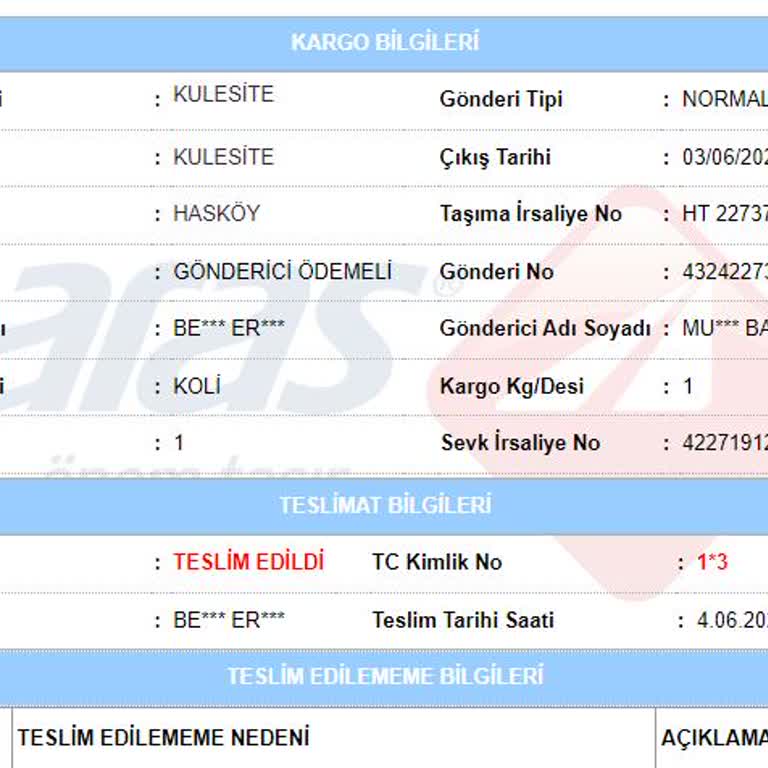 Aras Kargo Hasköy Şube Kargomu Bana Ulaştırmıyor.