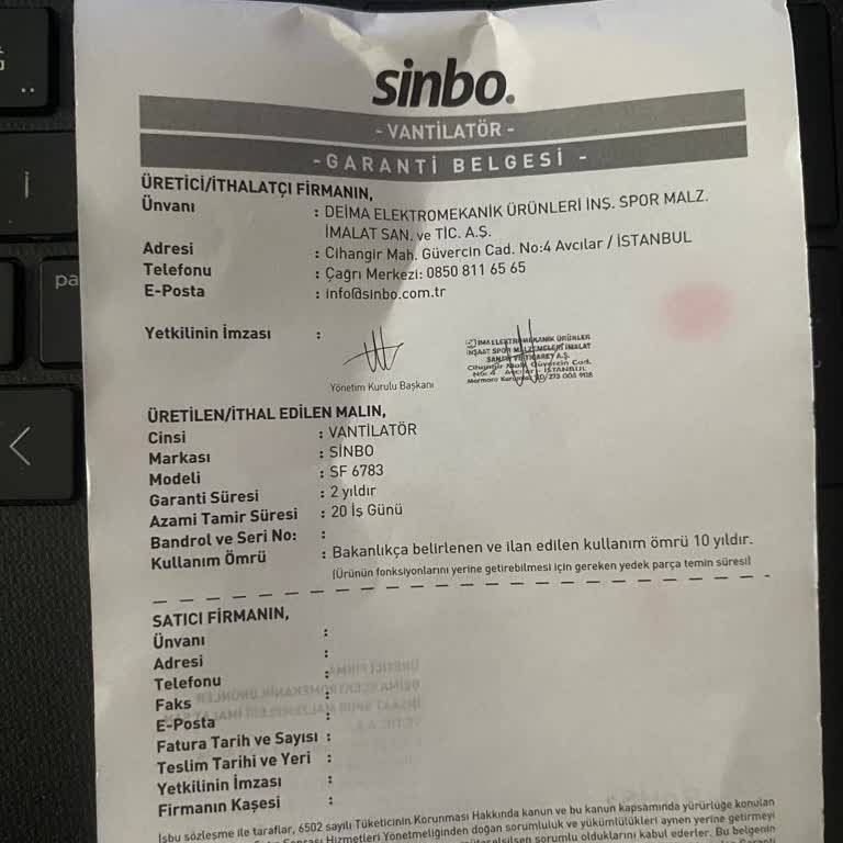 Sinbo Seri No Yazmıyor