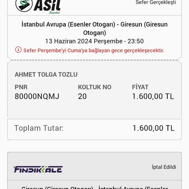 Obilet O Biletten Alınan Görele Asil Seyahat Firmasının Sorumsuzluğu.