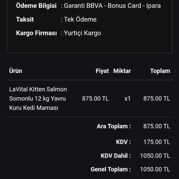 Kafkas Pet Habersiz Ürün İade Edilmiş Peşin Ödedim Param İade Edilmedi
