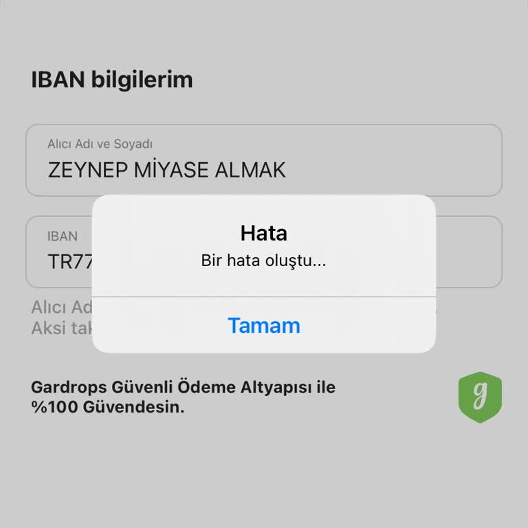 Gardrops IBAN Hata Veriyor