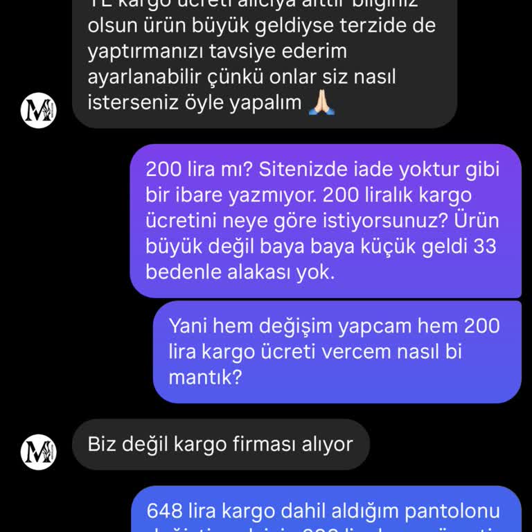 Moses Collection İstediğim Bedenle Alakası Olmayan Ürün Yollayıp Değişime Zorluyorlar.