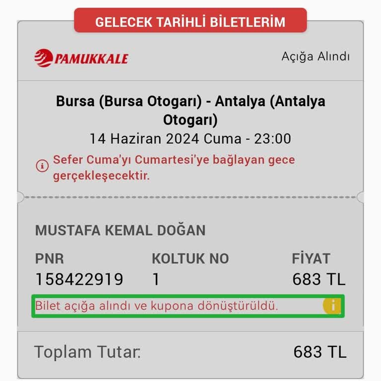 Obilet Uygulamasının Kendi Kendine Bileti Açığa Alması
