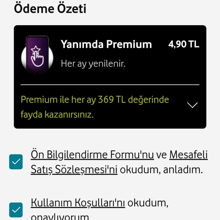 Vodafone Yanımda Premium Üyesi Olamıyorum