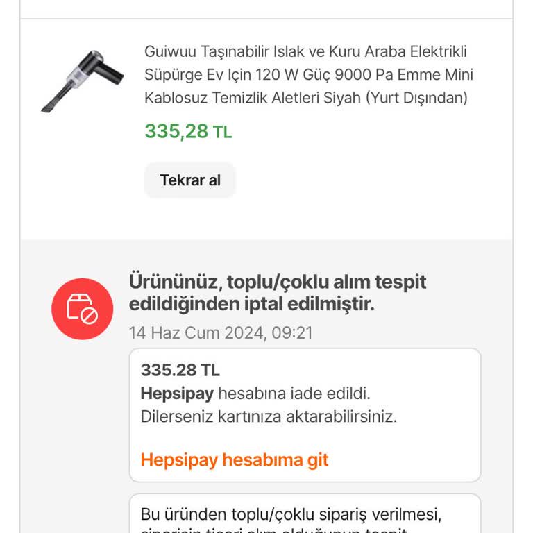 Yurt Dışından Hepsiburada Aracılığıyla Aldığım Ürünün İptal Edilmesi