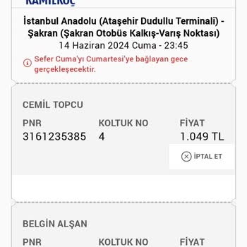 Kamil Koç Seyahat Personel Şikayet