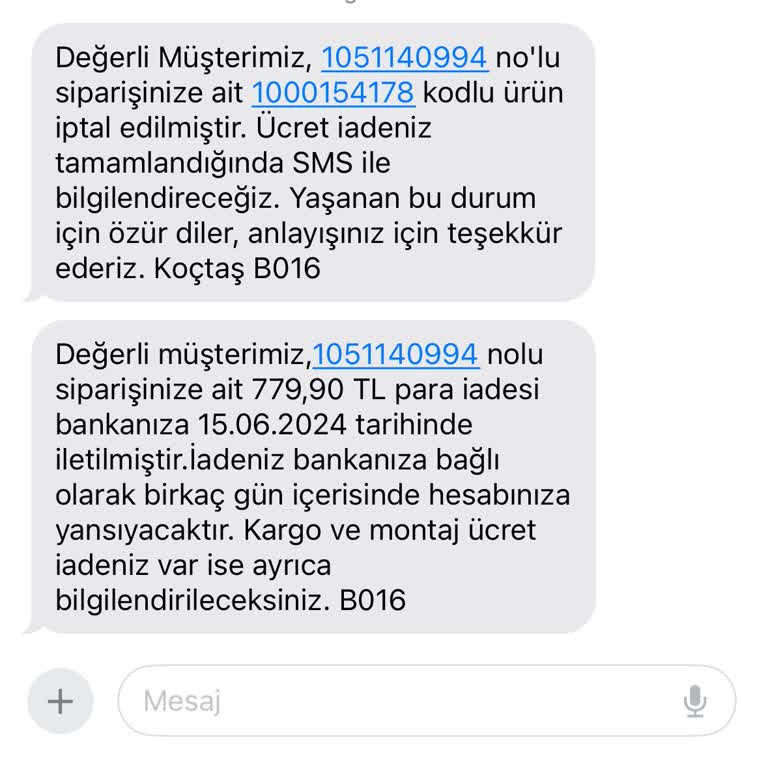 Koçtaş Sebepsiz Ürün İptali