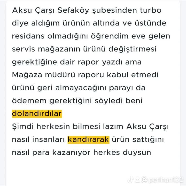 Aksu Çarşı Sefaköy Şubesi'nde Yaşanan Ürün Sorunu