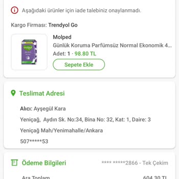 Akyurt Market Eksik Ürün Gönderdi