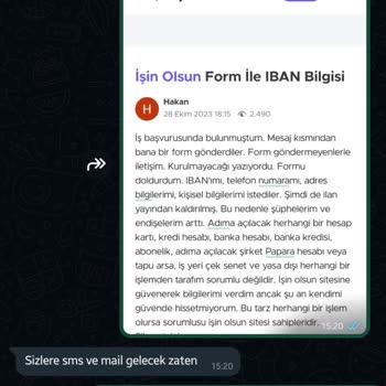 İşin Olsun Kimlik Bilgileri İsteyip Papara Hesabı Açtırdılar.