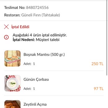 Trendyol Yemek Siparişi İptal Edilen Ürünün Ücreti Yatırılmaması