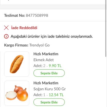 Trendyol Hızlı Market Teslim Edilmeyen Sipariş Ve Alınan Ödeme