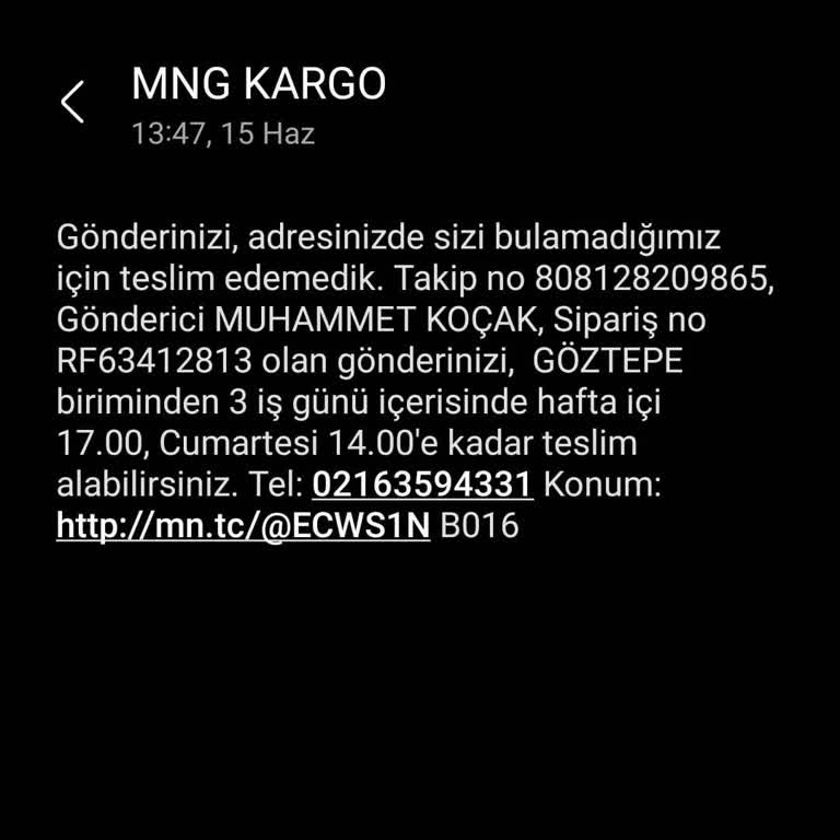 Sorumsuz MNG Eve Getirmeden Evde Bulamadık Diye Mesaj Atıyor
