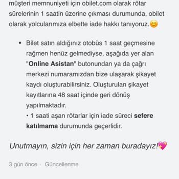 Obilet 1 Saatten Fazla Rötar Yapan Otobüs Biletini İade Etmiyor