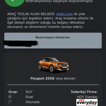 HDY Everyday Rent A Car Keyfi İşlem Yüzünden Mağdur Edildim