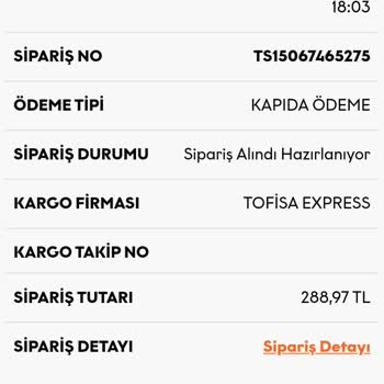 Tofisa Sipariş İptali İstiyorum