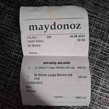 Maydonoz DÖNER'İN Yanlış Sipariş Hazırlayıp Fazla Ücret Alması