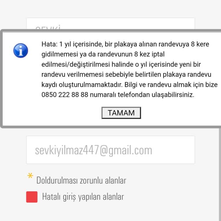 TÜVTÜRK Muayene Randevusu Alamıyorum