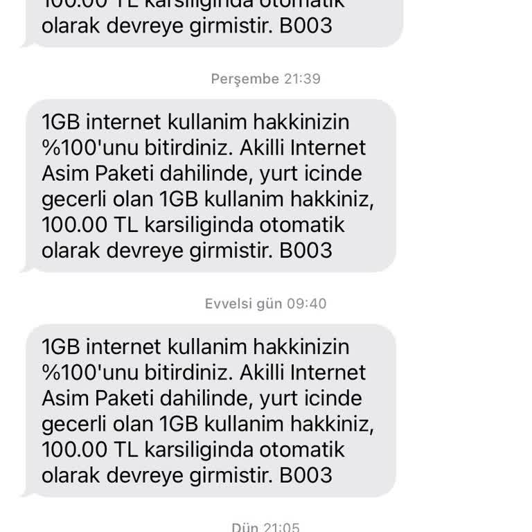 Vodafone Aşım Ücreti Kendiliğinden Fatura Yansıtma