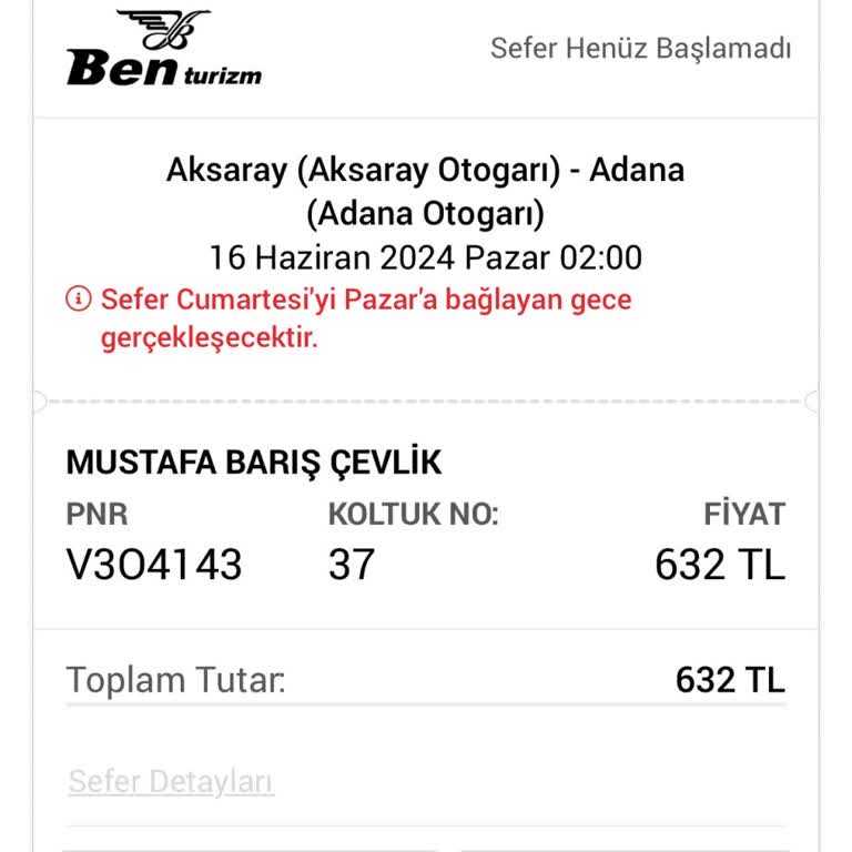 Ben Turizm Yanlış Sefer Bilgisi