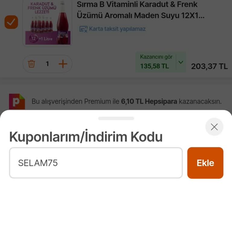 Hepsiburada 75 TL Lik Kupon Sorunu
