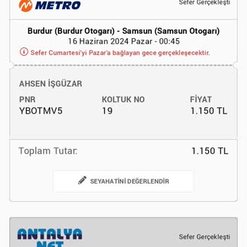 Metro Turizmde Obilet'ten Aldığım Koltuğa Oturamadım