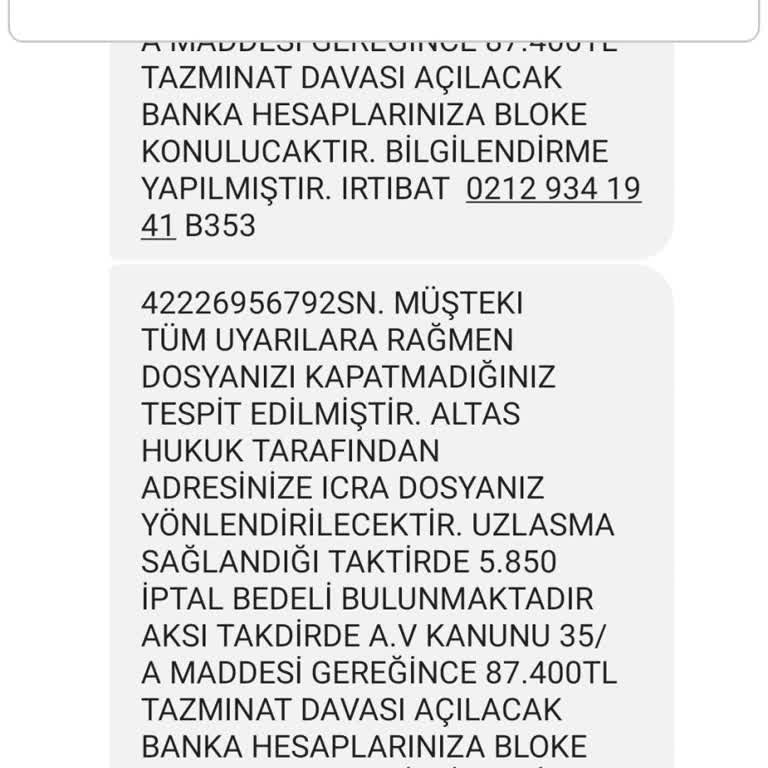 Altaş Hukuk (SMS) Hukuk Bürosu Mesajı