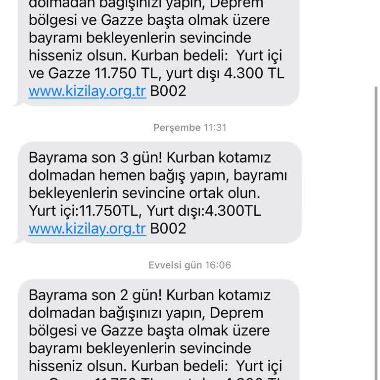 Türk Kızılay'dan Her Gün Gelen Mesajlar