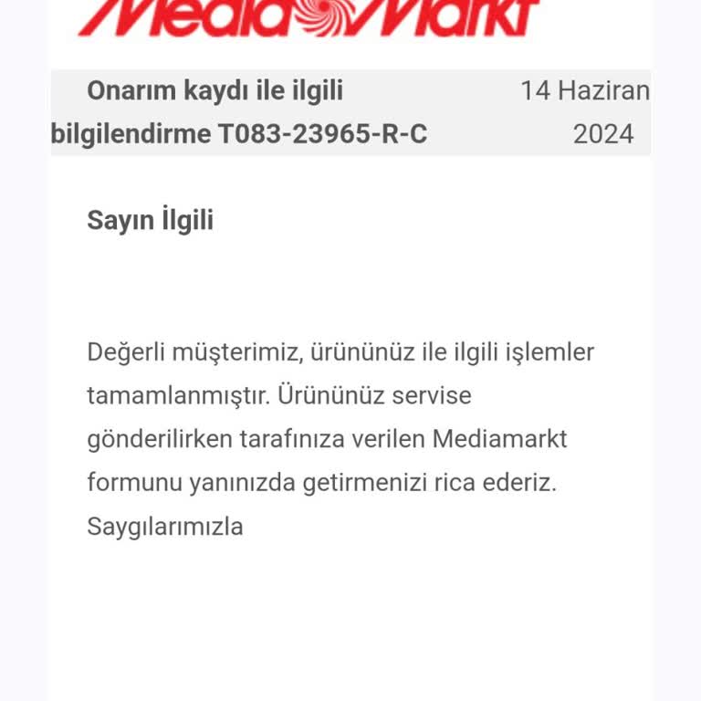 Media Markt Ouno Servis Urunu Tamir Etmeden Geri Göndermesi
