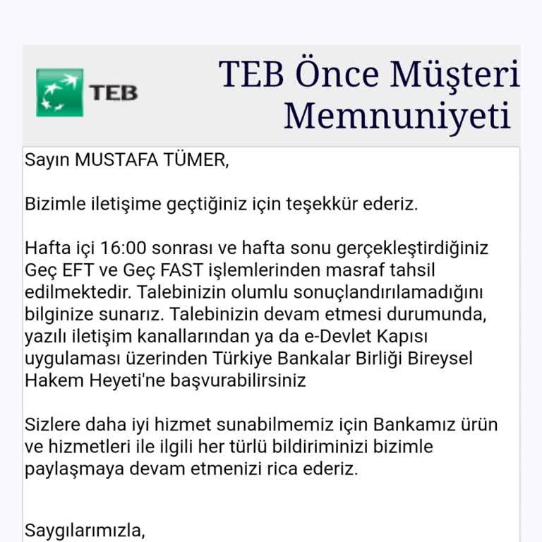 TEB Maaş Müşterisi Ücret Alması