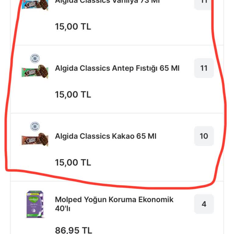 Migros Sanal Market Erimiş Dondurma