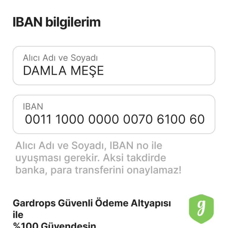Gardrops IBAN Ekleme Hatası!