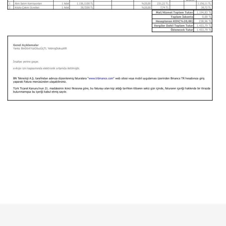 Binance TR Fatura Hesaplama Farkı