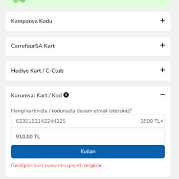 Carrefour SA Hediye Kartı Kullanılmıyor