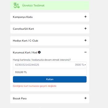 Carrefour SA Hediye Kartı Kullanılmıyor
